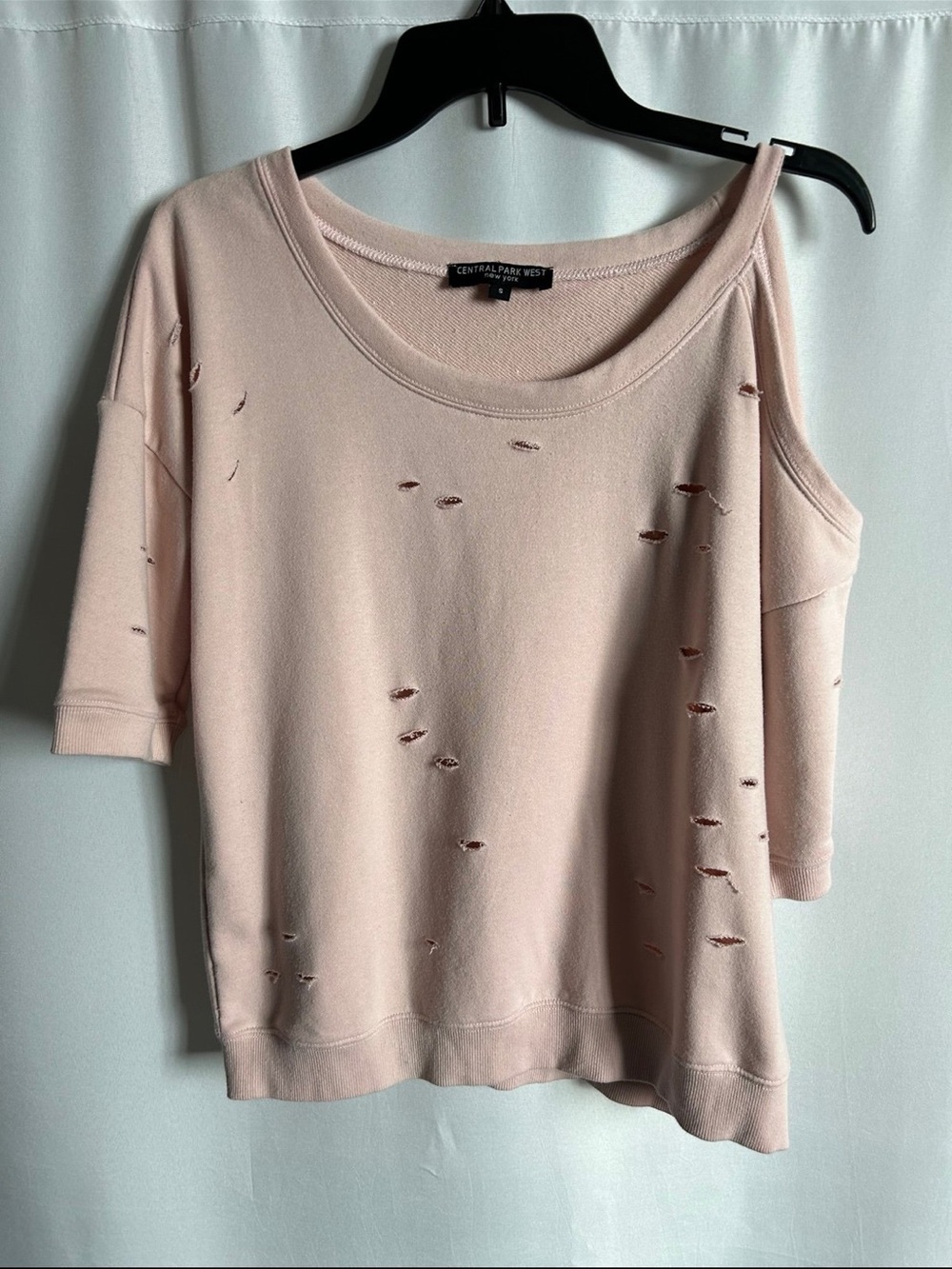 EUC Central Park West Blush Pink Distressed Off-Shoulder Sweatshirt